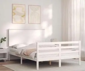 vidaXL Cadru de pat cu tăblie, alb, 120x200 cm, lemn masiv