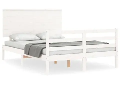 Cadru de pat cu tăblie, alb, 120x200 cm, lemn masiv - 2/5