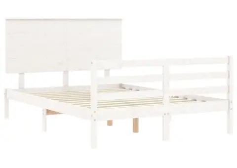 Cadru de pat cu tăblie, alb, 120x200 cm, lemn masiv - 5/5