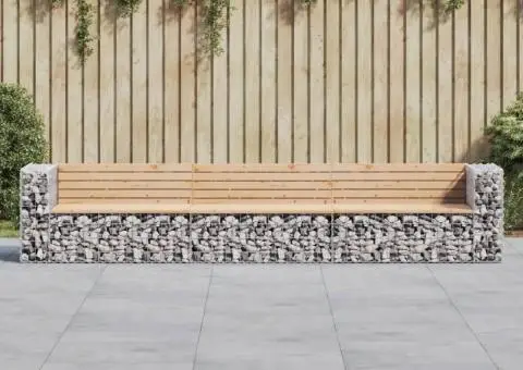 Bancă de grădină, design gabion, 347x71x65,5cm, lemn masiv pin - 1/5