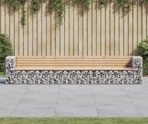 vidaXL Bancă de grădină, design gabion, 347x71x65,5cm, lemn masiv pin