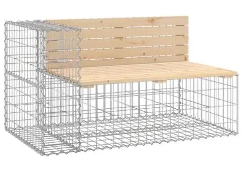 Bancă de grădină, design gabion, 347x71x65,5cm, lemn masiv pin - 3/5