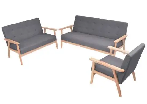 Set canapea din 3 piese, material textil, gri închis - 1/5