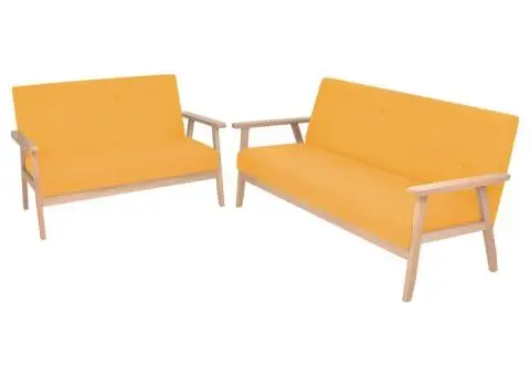 Set cu canapele, 2 piese, material textil, galben - 1/5