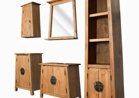 Set de baie, 5 piese, lemn masiv de pin - 1/5