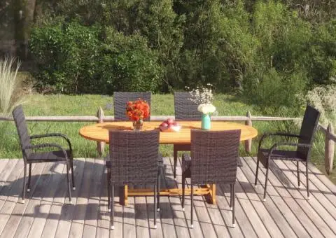 Set mobilier de grădină, 7 piese, negru, poliratan - 1/5