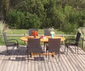 vidaXL Set mobilier de grădină, 7 piese, negru, poliratan