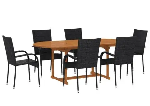 Set mobilier de grădină, 7 piese, negru, poliratan - 2/5