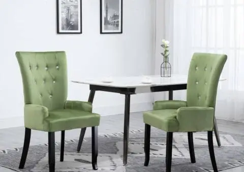 Scaune de bucătărie cu cotiere, 2 buc., verde deschis, catifea - 1/5