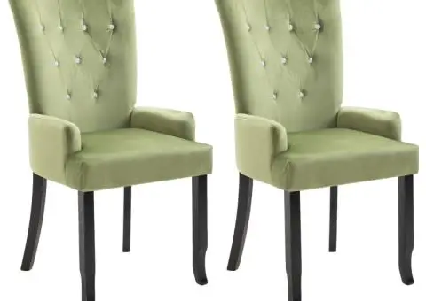 Scaune de bucătărie cu cotiere, 2 buc., verde deschis, catifea - 2/5