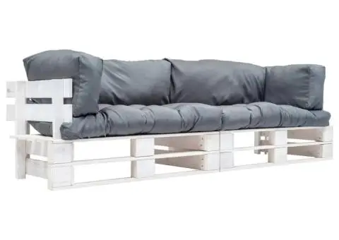 Set canapea grădină paleți perne gri, 2 piese, lemn pin - 1/3