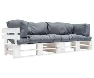 vidaXL Set canapea grădină paleți perne gri, 2 piese, lemn pin