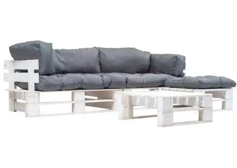 Set mobilier de grădină paleți cu perne gri, 4 piese, lemn - 1/3