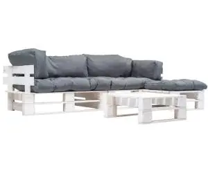 vidaXL Set mobilier de grădină paleți cu perne gri, 4 piese, lemn