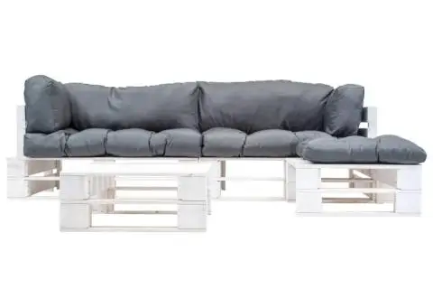 Set mobilier de grădină paleți cu perne gri, 4 piese, lemn - 2/3