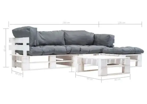 Set mobilier de grădină paleți cu perne gri, 4 piese, lemn - 3/3