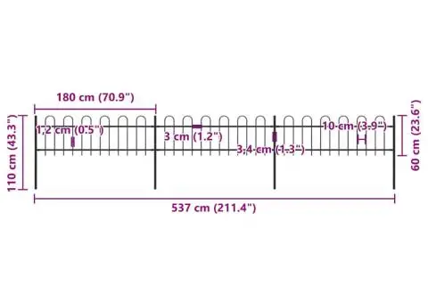 Gard de grădină cu vârf curbat, negru, 5,1 m, oțel - 5/5
