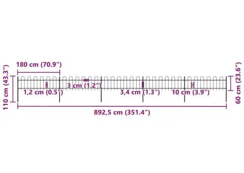 Gard de grădină cu vârf curbat, negru, 8,5 m, oțel - 5/5