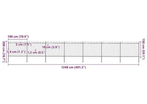 Gard de grădină cu vârf curbat, negru, 11,9 m, oțel - 5/5