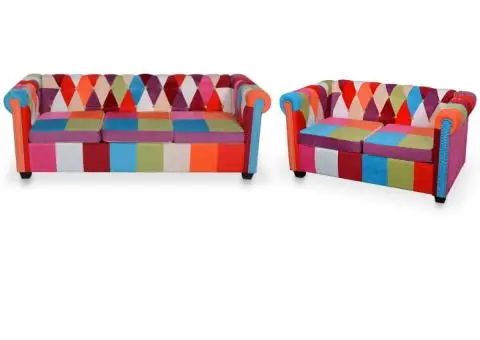 Set canapea Chesterfield, 2 piese, material textil - 1/5