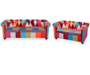vidaXL Set canapea Chesterfield, 2 piese, material textil