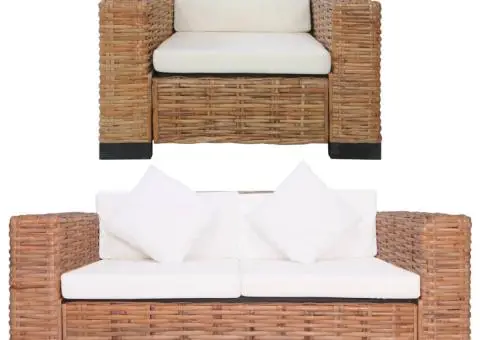 Set canapea cu perne, 2 piese, ratan natural - 1/5