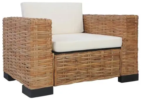 Set canapea cu perne, 2 piese, ratan natural - 2/5