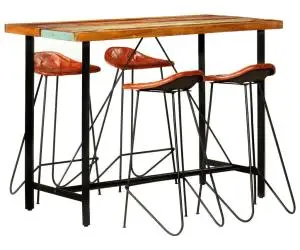 vidaXL Set mobilier de bar, 5 piese, lemn reciclat și piele naturală
