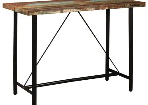 Set mobilier de bar, 5 piese, lemn reciclat și piele naturală - 2/5