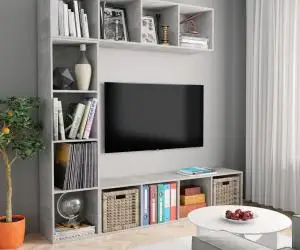 vidaXL Set bibliotecă/comodă TV, 3 piese, gri beton, 180x30x180 cm