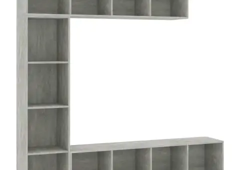 Set bibliotecă/comodă TV, 3 piese, gri beton, 180x30x180 cm - 2/5