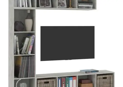 Set bibliotecă/comodă TV, 3 piese, gri beton, 180x30x180 cm - 3/5