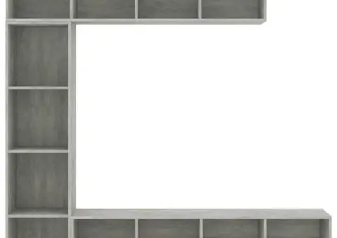 Set bibliotecă/comodă TV, 3 piese, gri beton, 180x30x180 cm - 4/5