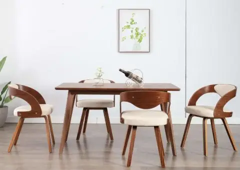 Scaune de bucătărie, 4 buc, crem, lemn curbat & piele ecologică - 1/5