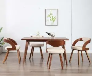 vidaXL Scaune de bucătărie, 4 buc, crem, lemn curbat & piele ecologică