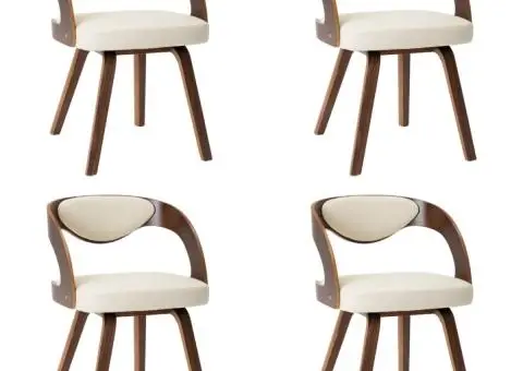 Scaune de bucătărie, 4 buc, crem, lemn curbat & piele ecologică - 2/5