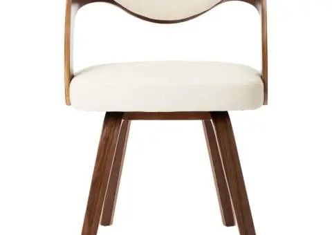 Scaune de bucătărie, 4 buc, crem, lemn curbat & piele ecologică - 3/5