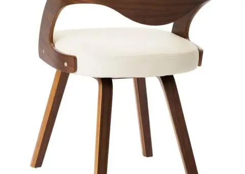 Scaune de bucătărie, 4 buc, crem, lemn curbat & piele ecologică - 5/5