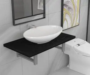 vidaXL Set mobilier de baie, 2 piese, negru, ceramică