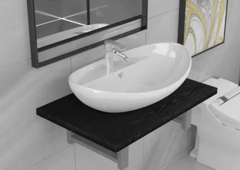 Set mobilier de baie, 2 piese, negru, ceramică - 1/5