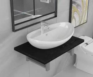 vidaXL Set mobilier de baie, 2 piese, negru, ceramică