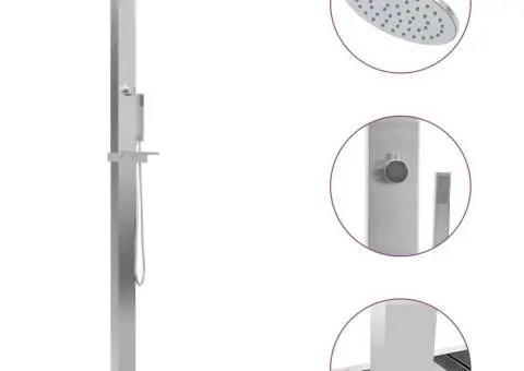 Duș de exterior cu cădiță, WPC și oțel inoxidabil - 1/5