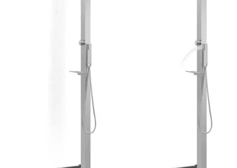 Duș de exterior cu cădiță, WPC și oțel inoxidabil - 3/5