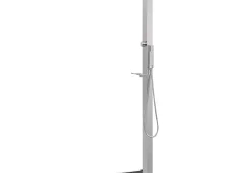 Duș de exterior cu cădiță, WPC și oțel inoxidabil - 5/5