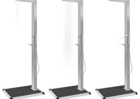 Duș de exterior cu platformă, WPC și oțel inoxidabil - 3/5