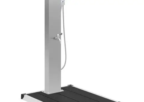 Duș de exterior cu cădiță, WPC și oțel inoxidabil - 2/5