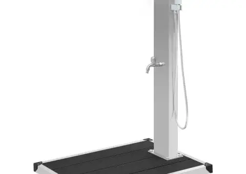 Duș de exterior cu cădiță, WPC și oțel inoxidabil - 4/5