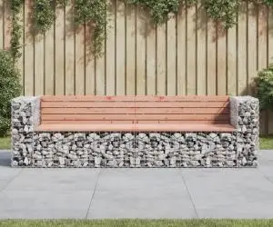 vidaXL Bancă de grădină cu gabion, 244x71x65,5 cm, lemn masiv Douglas