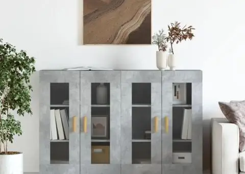 Dulapuri de perete, 2 buc., gri beton, lemn prelucrat - 1/5