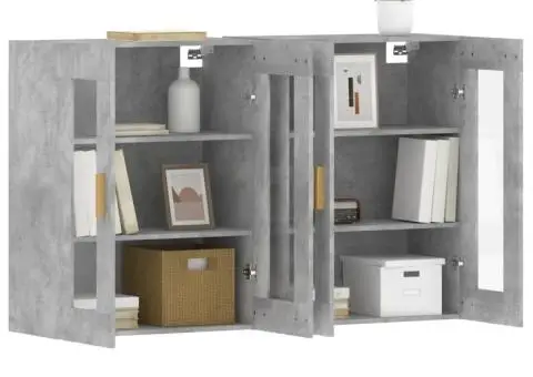 Dulapuri de perete, 2 buc., gri beton, lemn prelucrat - 4/5